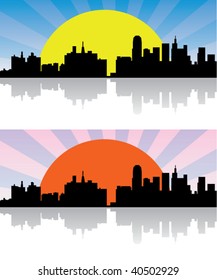 Vector Background Sun Behind City Town Stock Vector (Royalty Free ...