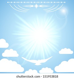 Vector background with the sun in the blue sky