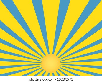 Vector background sun rays with blue and yellow retro color