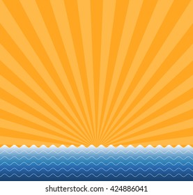 Vector background of the sun and the sea. Abstract summer background.