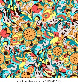 Vector background with sunbird Phoenix and sunflower in colorful style for your design