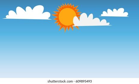 vector background of sunny weather with shinning sun, blue sky and few white clouds