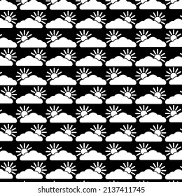 Vector background of suns and clouds, color white on black flat style