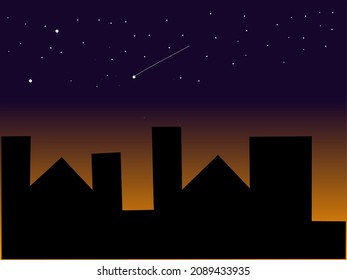 vector background with sunset, building and starry sky theme