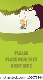 vector background with the swinging little girl