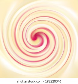 Vector background of swirling texture. White dairy cream with red cherry fruit jelly