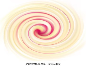Vector background of swirling texture. White dairy cream with red cherry fruit jelly