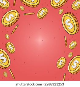 Vector background with symbols of dollars coins in cartoon comic style.