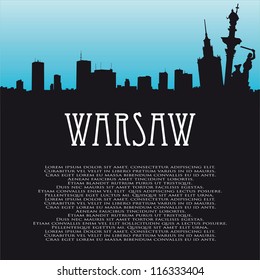 Vector background with symbols of Warsaw and panorama