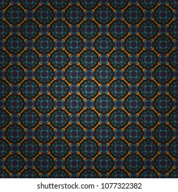 Vector background - symmetric seamless pattern design in gray, blue and brown tones. Geometric kaleidoscope mandala.