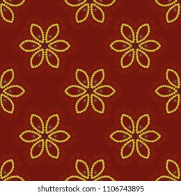 Vector background - symmetric seamless pattern design in red, orange and brown tones. Geometric kaleidoscope mandala.