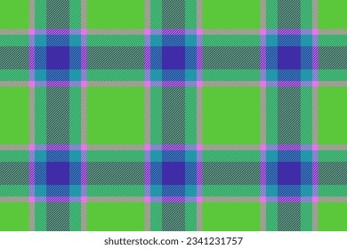 Vector background tartan of textile texture plaid with a seamless fabric check pattern in green and cyan colors.