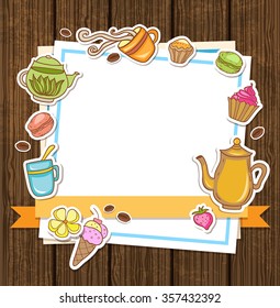 Vector background with tea, coffee and sweets