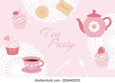 vector background with tea and sweets for banners, cards, flyers, social media wallpapers, etc.