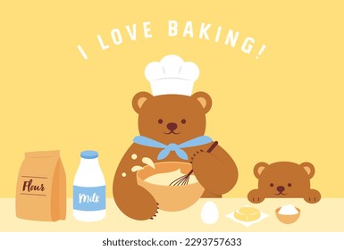 vector background with a teddy bear chef baking for banners, cards, flyers, social media wallpapers, etc. svg