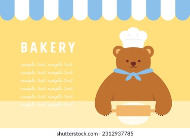 vector background with a teddy bear chef kneading bread dough for banners, cards, flyers, social media wallpapers, etc.