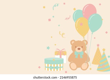 vector background with teddy bear and party icons for banners, cards, flyers, social media wallpapers, etc.