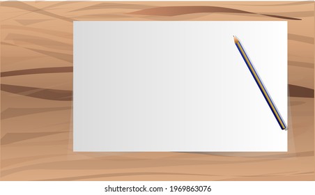 Vector background template of blank paper and pencil on wooden table