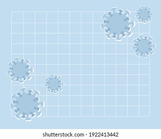Vector background template with COVID-19 coronavirus flat illustration. Checkered sheet. Blue. 