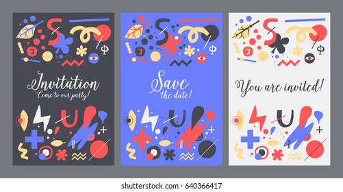 Vector background template with funky hand drawn elements. Useful for party, birthday, invitations and weddings.