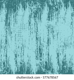 Vector background. Template, old style vintage design. Graphic illustration. Grungy blue textured background with attrition, cracks and ambrosia