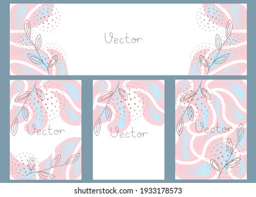 Vector background and template with place for text in simple modern abstract style with floral elements. Set of templates for wedding invitations or greeting cards, social media wallpapers.