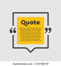 Vector background template for quote with bracket. Speech bubble with bracket. Empty frame for messages. Business card template information text message. Quote text form for motivation inspiration.