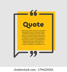 Vector background template for quote with bracket. Speech bubble with bracket. Empty frame for messages. Business card template information text message. Quote text form for motivation inspiration.