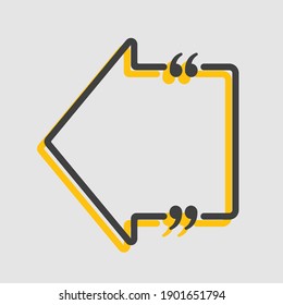 Vector background template for quote with bracket. Speech bubble form arrow. Empty frame for messages. Business card template information text message. Quote text form for motivation inspiration.