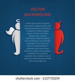 Vector background for text. An angel and a demon under a layer of paper.