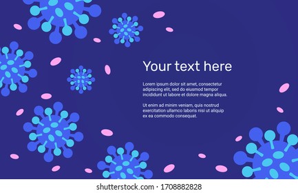 vector background for text in blue with coronovirus. virus particles around the text on a plain background. blood virus vector illustration.