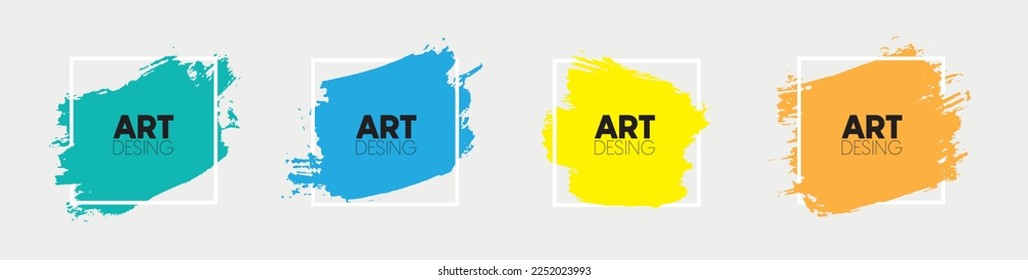 Vector background for text. Grunge banners set. Black paint. Brush ink stroke. Isolated square white frame. Element for design poster, cover, invitation, gift card, flyer, social media. Vector 10 eps.