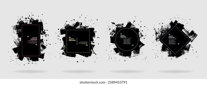Vector background for text. Grunge banners set. Black paint. Ink brush stroke with geometric linear frame. Element for design poster, cover, invitation, gift card, flyer, social media, promotion.