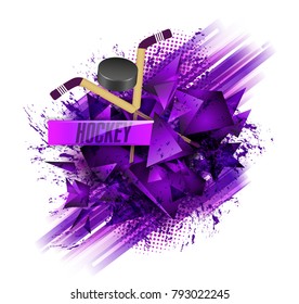 vector background with text sports hockey, equipment, hockey stick and puck