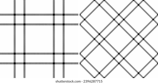 Vector background textile of check plaid texture with a tartan seamless pattern fabric set in monochrome colors.