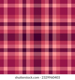 Vektorhintergrund Textilien aus Tartan-Schachtel nahtlos mit einem gepolsterten Stoffmuster in Rot- und Rosa-Farben.
