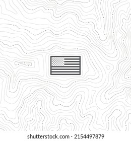 Vector background with texture topographic contour line, isolines with USA flag inside. Isolated on white background.