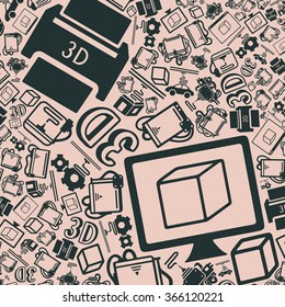 vector background of the three d printer icons