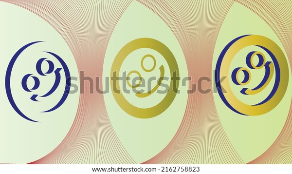 Vector background with three\
smileys. Smileys divided into three different types. 3D, 2d and\
only shading. Smileys divided by wavy lines. Smile, good mood,\
joy.
