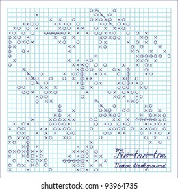vector background with ticktacktoe game on the checkered paper and place for your text isolated on white background