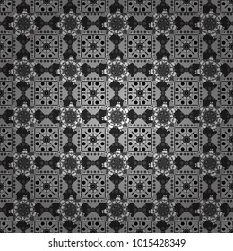 Vector background with tiles and rhombus. Vector geometrical seamless ornament. Seamless pattern in white, gray and black colors.