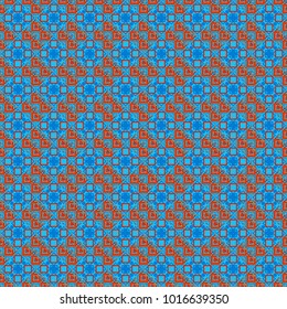 Vector background with tiles and rhombus. Vector geometrical seamless ornament. Seamless pattern in blue, red and magenta colors.