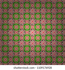 Vector background with tiles and rhombus. Vector geometrical seamless ornament. Seamless pattern in green, beige and pink colors.