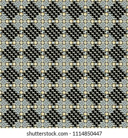Vector background with tiles and rhombus. Vector geometrical seamless ornament. Seamless pattern in beige, gray and black colors.
