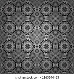 Vector background with tiles and rhombus. Vector geometrical seamless ornament. Seamless pattern in gray, black and white colors.