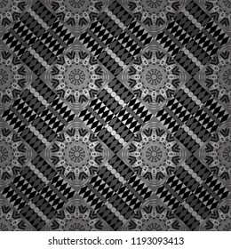 Vector background with tiles and rhombus. Vector geometrical seamless ornament. Seamless pattern in gray, black and white colors.