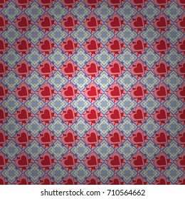 Vector background with tiles and rhombus. Vector geometrical seamless ornament. Seamless pattern in violet, pink and red colors.