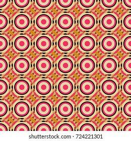 Vector background with tiles and rhombus. Vector geometrical seamless ornament. Seamless pattern in beige, pink and black colors.