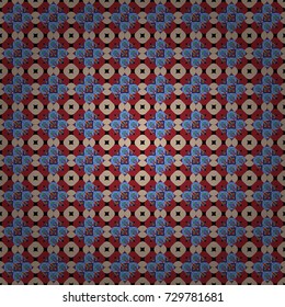 Vector background with tiles and rhombus. Vector geometrical seamless ornament. Seamless pattern in red, beige and blue colors.