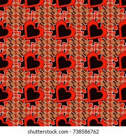 Vector background with tiles and rhombus. Vector geometrical seamless ornament. Seamless pattern in orange, black and red colors.